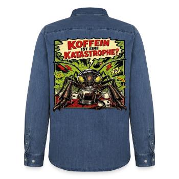 Koffein ist eine Katastrophe – Horror-Ameise Retro - Männer Jeanshemd Organic von Stanley/Stella - verwaschenes Mittelblau  - Hinten - AI Model Male 185 light (185cm)