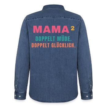 Mama² – Doppelt müde. Doppelt glücklich. - Männer Jeanshemd Organic von Stanley/Stella - verwaschenes Mittelblau  - Hinten - AI Model Male 185 light (185cm)