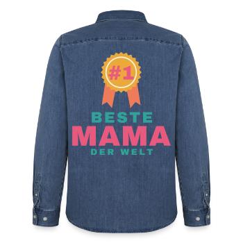 Beste Mama der Welt – Geschenk für Mama - Männer Jeanshemd Organic von Stanley/Stella - verwaschenes Mittelblau  - Hinten - AI Model Male 185 light (185cm)