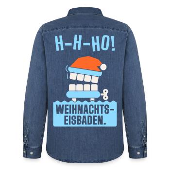 H-H-HO! Weihnachts-Eisbaden – Eisbaden lustig - Männer Jeanshemd Organic von Stanley/Stella - verwaschenes Mittelblau  - Hinten - AI Model Male 185 light (185cm)