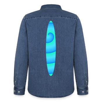 Abstraktes Spiral-Surfbrett - Männer Jeanshemd Organic von Stanley/Stella - verwaschenes Mittelblau  - Hinten - AI Model Male 185 light (185cm)