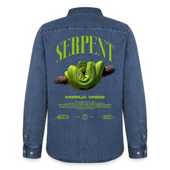 Green Tree Python Modern Reptile Keeper Streetwear - Männer Jeanshemd Organic von Stanley/Stella - verwaschenes Mittelblau  - Hinten - AI Model Male 185 light (185cm)