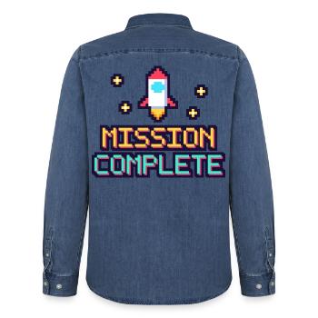 Pixel Mission Abgeschlossen - Männer Jeanshemd Organic von Stanley/Stella - verwaschenes Mittelblau  - Hinten - AI Model Male 185 light (185cm)