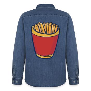 Fries Pop Art Crunch - Männer Jeanshemd Organic von Stanley/Stella - verwaschenes Mittelblau  - Hinten - AI Model Male 185 light (185cm)