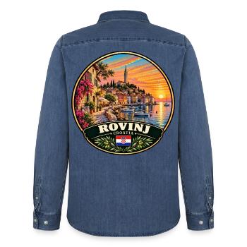 Rovinj Kroatien Hafen Stadt Sonnenuntergang Meer - Männer Jeanshemd Organic von Stanley/Stella - verwaschenes Mittelblau  - Hinten - AI Model Male 185 light (185cm)
