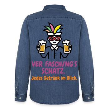 Ver-Fasching´s-Schatz: Da entgeht kein Getränk - Männer Jeanshemd Organic von Stanley/Stella - verwaschenes Mittelblau  - Hinten - AI Model Male 185 light (185cm)