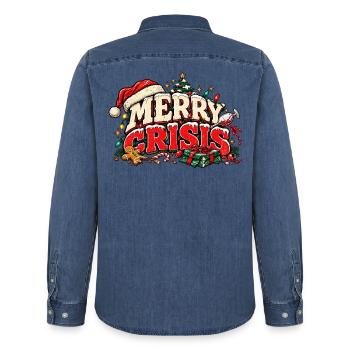 Merry Crisis – Lustiges Weihnachtsdesign - Männer Jeanshemd Organic von Stanley/Stella - verwaschenes Mittelblau  - Hinten - AI Model Male 185 light (185cm)