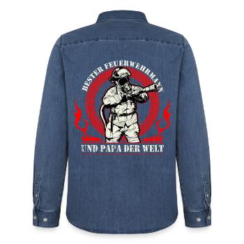 Bester Feuerwehrmann und Papa der Welt Feuerwehr - Männer Jeanshemd Organic von Stanley/Stella - verwaschenes Mittelblau  - Hinten - AI Model Male 185 light (185cm)