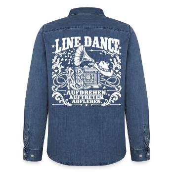Line Dance Western Flair - Männer Jeanshemd Organic von Stanley/Stella - verwaschenes Mittelblau  - Hinten - AI Model Male 185 light (185cm)