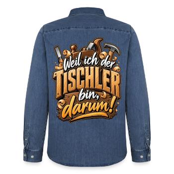 Ich bin der Tischler – Holzhandwerk Spruch - Männer Jeanshemd Organic von Stanley/Stella - verwaschenes Mittelblau  - Hinten - AI Model Male 185 light (185cm)