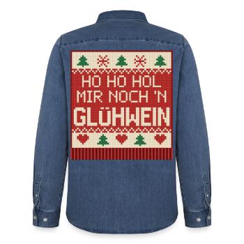 Ho Ho Hol mir Glühwein Strickmuster - Männer Jeanshemd Organic von Stanley/Stella - verwaschenes Mittelblau  - Hinten - AI Model Male 185 light (185cm)