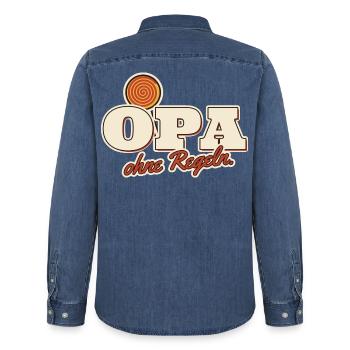 Opa ohne Regeln Enkel Spruch - Männer Jeanshemd Organic von Stanley/Stella - verwaschenes Mittelblau  - Hinten - AI Model Male 185 light (185cm)