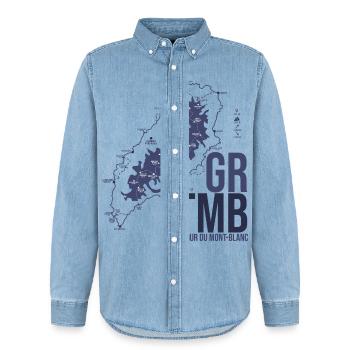 Tour du Mont Blanc GR TMB Trek Randonnée Alpes - Chemise en denim homme bio Stanley/Stella - bleu clair délavé - Devant - AI Model Male 185 light (185cm)