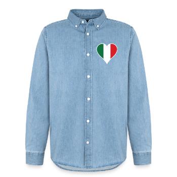 Italy heart with white frame - Men’s Organic Denim Shirt by Stanley/Stella - light wash - Front - AI Model Male 185 light (185cm)