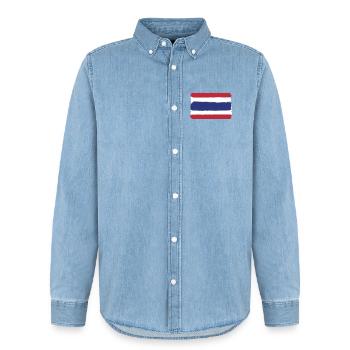 Drapeau de la Thaïlande look utilisé - Chemise en denim homme bio Stanley/Stella - bleu clair délavé - Devant - AI Model Male 185 light (185cm)
