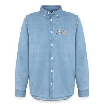 Cadeau souris - idée pour votre jolie souris - Chemise en denim homme bio Stanley/Stella - bleu clair délavé - Devant - AI Model Male 185 light (185cm)