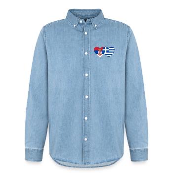 Serbia Greece Flag Heart - Men’s Organic Denim Shirt by Stanley/Stella - light wash - Front - AI Model Male 185 light (185cm)