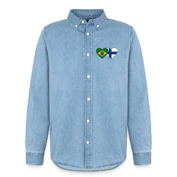Brésil Finlande Flag Heart - Chemise en denim homme bio Stanley/Stella - bleu clair délavé - Devant - AI Model Male 185 light (185cm)