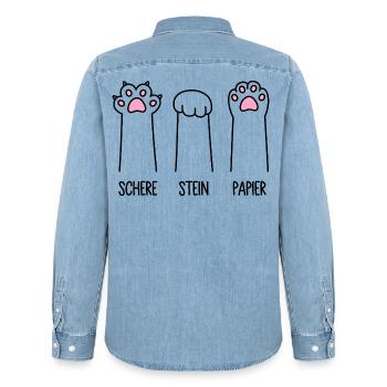 Schere Stein Papier Katze Pfote Spiel Katzenpfoten - Männer Jeanshemd Organic von Stanley/Stella - verwaschenes Hellblau - Hinten - AI Model Male 185 light (185cm)