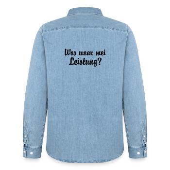 Wos Woar Mei Leistung Grasser Meischberger - Männer Jeanshemd Organic von Stanley/Stella - verwaschenes Hellblau - Hinten - AI Model Male 185 light (185cm)