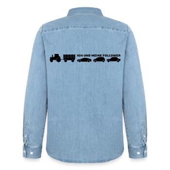 Ich und meine Follower - Landwirt Traktor Autos - Männer Jeanshemd Organic von Stanley/Stella - verwaschenes Hellblau - Hinten - AI Model Male 185 light (185cm)