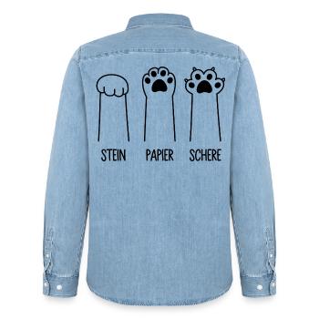 Stein Papier Schere Katze Pfote Spiel Katzenpfoten - Männer Jeanshemd Organic von Stanley/Stella - verwaschenes Hellblau - Hinten - AI Model Male 185 light (185cm)