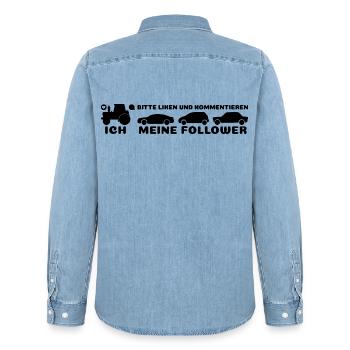 Ich, meine Follower Traktor Autos Landwirt Bauer - Männer Jeanshemd Organic von Stanley/Stella - verwaschenes Hellblau - Hinten - AI Model Male 185 light (185cm)