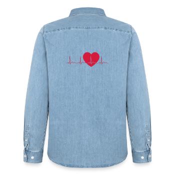 Heartbeat ECG Line Medical Pulse Wave Icon Vector - Men’s Organic Denim Shirt by Stanley/Stella - light wash - Back - AI Model Male 185 light (185cm)