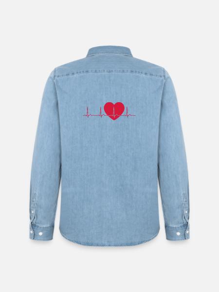 Heartbeat ECG Line Medical Pulse Wave Icon Vector - Men’s Organic Denim Shirt by Stanley/Stella - light wash