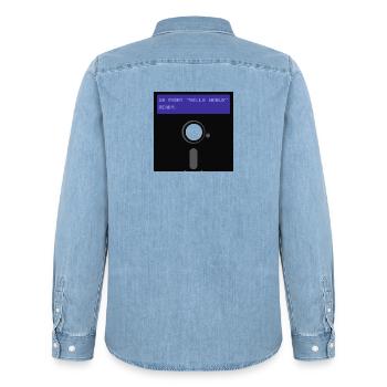 floppy disk - Men’s Organic Denim Shirt by Stanley/Stella - light wash - Back - AI Model Male 185 light (185cm)