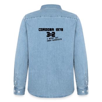 Cordoba 1978 Fussball - i werd narrisch - Männer Jeanshemd Organic von Stanley/Stella - verwaschenes Hellblau - Hinten - AI Model Male 185 light (185cm)