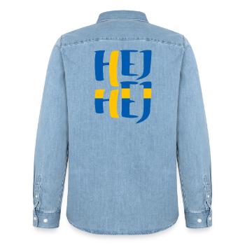 SCHWEDEN HEJ HEJ SCHWEDISCH - Männer Jeanshemd Organic von Stanley/Stella - verwaschenes Hellblau - Hinten - AI Model Male 185 light (185cm)