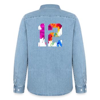 NUMÉRO 12 ANS 12E ANNIVERSAIRE - Chemise en denim homme bio Stanley/Stella - bleu clair délavé - Dos - AI Model Male 185 light (185cm)