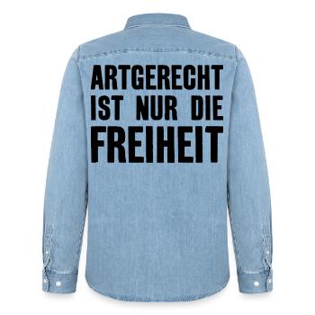 ARTGERECHT IST NUR DIE FREIHEIT VEGAN VEGANER - Männer Jeanshemd Organic von Stanley/Stella - verwaschenes Hellblau - Hinten - AI Model Male 185 light (185cm)