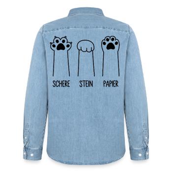 Schere Stein Papier Katze Pfote Spiel Katzenpfoten - Männer Jeanshemd Organic von Stanley/Stella - verwaschenes Hellblau - Hinten - AI Model Male 185 light (185cm)