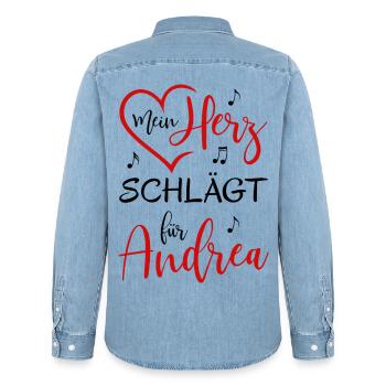 Mein Herz schlägt für Andrea - Männer Jeanshemd Organic von Stanley/Stella - verwaschenes Hellblau - Hinten - AI Model Male 185 light (185cm)