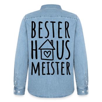 Bester Hausmeister - Männer Jeanshemd Organic von Stanley/Stella - verwaschenes Hellblau - Hinten - AI Model Male 185 light (185cm)