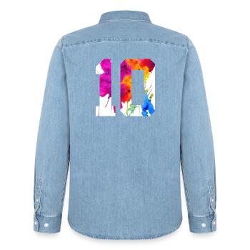 NUMÉRO 10 ANS 10E ANNIVERSAIRE - Chemise en denim homme bio Stanley/Stella - bleu clair délavé - Dos - AI Model Male 185 light (185cm)