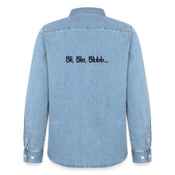Sprüche Spruch lustig witzig Bli Bla Blubb Witz - Männer Jeanshemd Organic von Stanley/Stella - verwaschenes Hellblau - Hinten - AI Model Male 185 light (185cm)