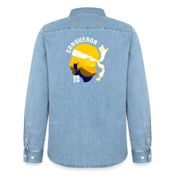Eroberer GR20 Korsika Wandern - Männer Jeanshemd Organic von Stanley/Stella - verwaschenes Hellblau - Hinten - AI Model Male 185 light (185cm)