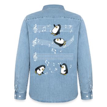 Musical penguins on music bar - Men’s Organic Denim Shirt by Stanley/Stella - light wash - Back - AI Model Male 185 light (185cm)