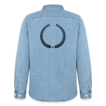Laurel Wreath Vintage Award Badge Frame Vector - Männer Jeanshemd Organic von Stanley/Stella - verwaschenes Hellblau - Hinten - AI Model Male 185 light (185cm)