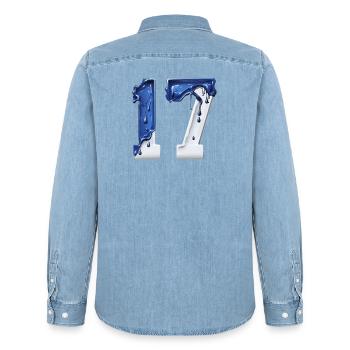 NR. 17 NUMMER 17 BLAU WEIß 17. GEBURTSTAG - Männer Jeanshemd Organic von Stanley/Stella - verwaschenes Hellblau - Hinten - AI Model Male 185 light (185cm)