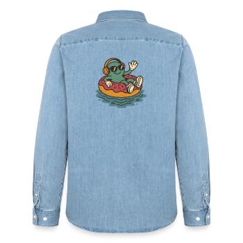 Pool Day - Men’s Organic Denim Shirt by Stanley/Stella - light wash - Back - AI Model Male 185 light (185cm)