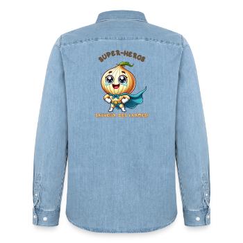 Superheld - Retter der Tränen - Männer Jeanshemd Organic von Stanley/Stella - verwaschenes Hellblau - Hinten - AI Model Male 185 light (185cm)