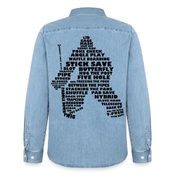 Sprache der Hockey (Goalie Version, schwarz print) - Männer Jeanshemd Organic von Stanley/Stella - verwaschenes Hellblau - Hinten - AI Model Male 185 light (185cm)