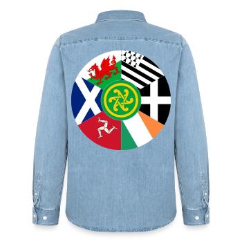 Flaggen der keltischen Nationen, Pan Celtic, Wales, Schottland - Männer Jeanshemd Organic von Stanley/Stella - verwaschenes Hellblau - Hinten - AI Model Male 185 light (185cm)