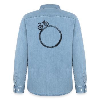 Cycling Bike Bicycle Sport Cycling Biker Cycling - Men’s Organic Denim Shirt by Stanley/Stella - light wash - Back - AI Model Male 185 light (185cm)