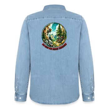 The Hunt for Hidden Treasures - Männer Jeanshemd Organic von Stanley/Stella - verwaschenes Hellblau - Hinten - AI Model Male 185 light (185cm)