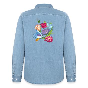 Frühling Flowers - Männer Jeanshemd Organic von Stanley/Stella - verwaschenes Hellblau - Hinten - AI Model Male 185 light (185cm)